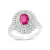 Thumbnail Image 0 of Oval Ruby and 1/3 CT. T.W. Diamond Triple Frame Ring in 10K White Gold