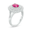 Thumbnail Image 1 of Oval Ruby and 1/3 CT. T.W. Diamond Triple Frame Ring in 10K White Gold