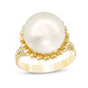 Thumbnail Image 0 of 12.0 - 13.0mm Cultured Freshwater Pearl and 1/5 CT. T.W. Diamond Beaded Frame Ring in 14K Gold