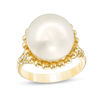 Thumbnail Image 1 of 12.0-13.0mm Freshwater Cultured Pearl and 1/5 CT. T.W. Diamond Beaded Frame Ring in 14K Gold