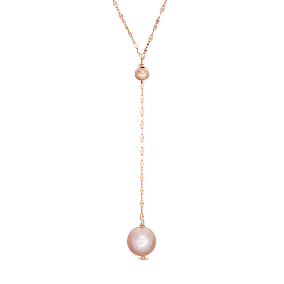 8.0-8.5mm Pink Cultured Freshwater Pearl "Y" Necklace in 10K Rose Gold