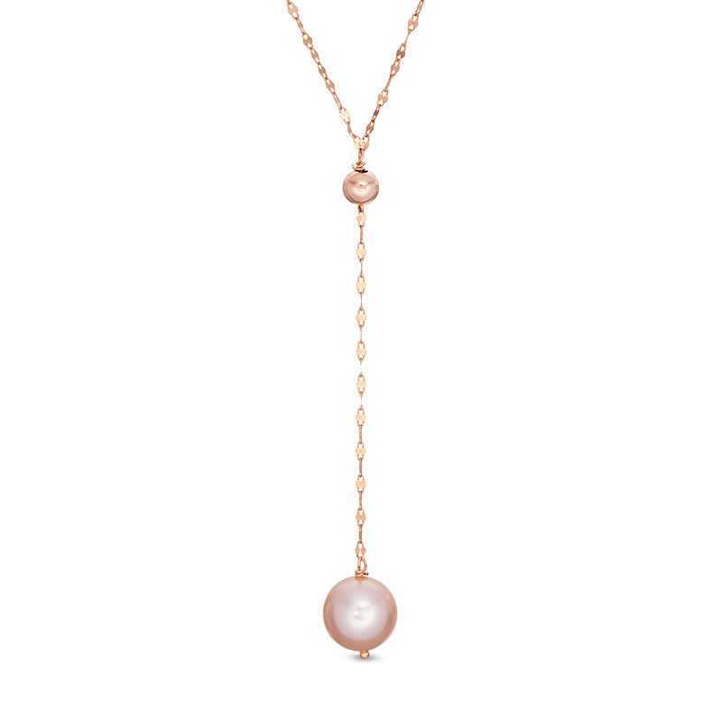 Main Image 1 of 8.0-8.5mm Pink Freshwater Cultured Pearl "Y" Necklace in 10K Rose Gold