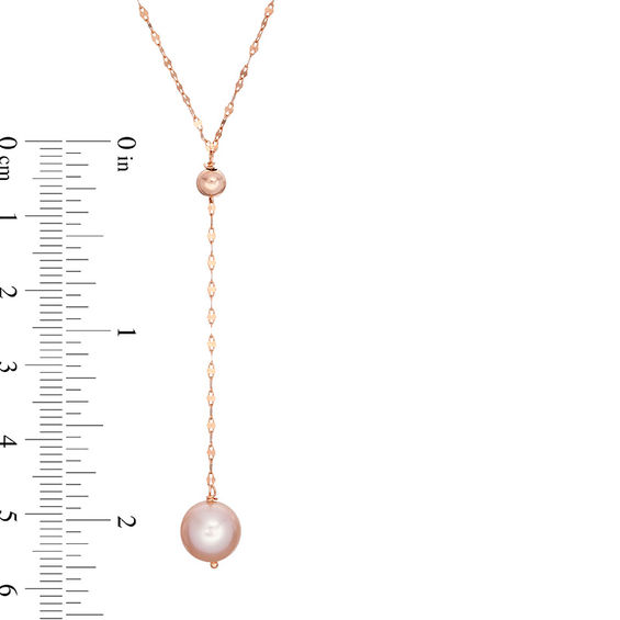 8.0-8.5mm Pink Freshwater Cultured Pearl "Y" Necklace in 10K Rose Gold