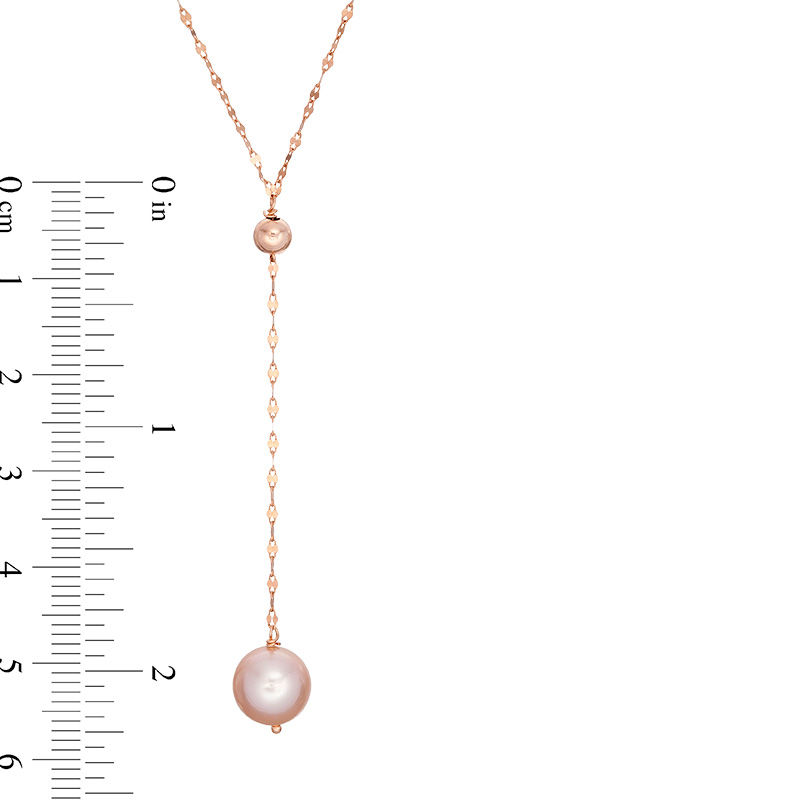 Main Image 2 of 8.0-8.5mm Pink Freshwater Cultured Pearl "Y" Necklace in 10K Rose Gold