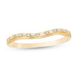 1/10 CT. T.W. Baguette and Round Diamond Alternating Contour Anniversary Band in 10K Gold