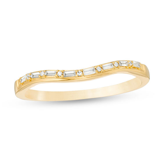 1/10 CT. T.w. Baguette and Round Diamond Alternating Contour Anniversary Band in 10K Gold