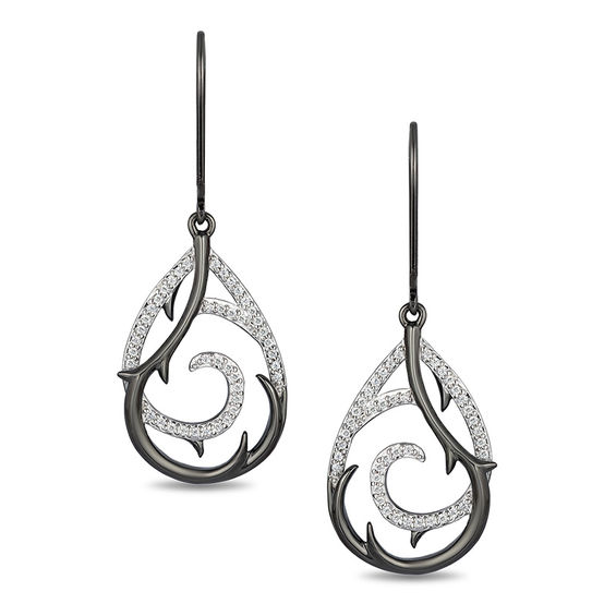 Enchanted Disney Villains Maleficent 1/5 CT. T.w. Diamond Thorn Drop Earrings in Sterling Silver with Black Rhodium