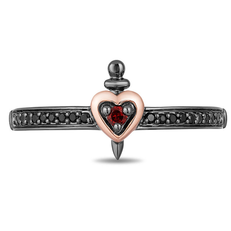 Enchanted Disney Villains Evil Queen Garnet and 1/10 CT. T.W. Diamond Ring in Black Sterling Silver and 10K Rose Gold