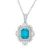 Thumbnail Image 0 of Emerald-Cut Swiss Blue and White Topaz Art Deco Pendant in Sterling Silver