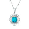 Thumbnail Image 1 of Emerald-Cut Swiss Blue and White Topaz Art Deco Pendant in Sterling Silver