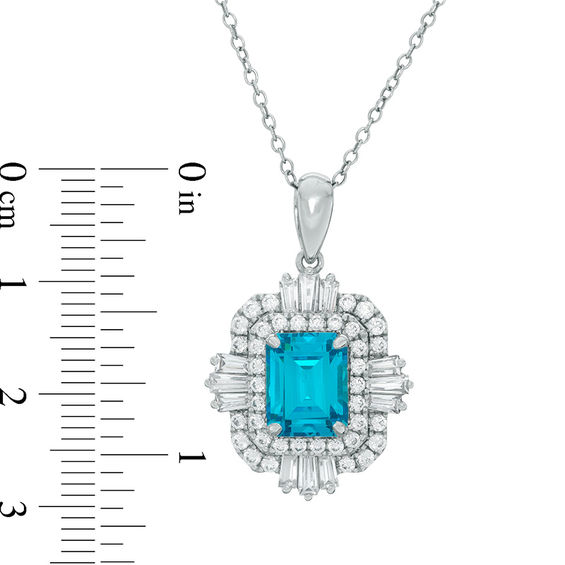 Emerald-Cut Swiss Blue and White Topaz Art Deco Pendant in Sterling Silver