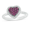 Thumbnail Image 0 of Ruby and White Topaz Heart Cluster Frame Ring in Sterling Silver