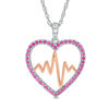 Thumbnail Image 1 of Lab-Created Ruby and White Sapphire Heartbeat Pendant in Sterling Silver and 14K Rose Gold Plate