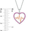 Thumbnail Image 3 of Lab-Created Ruby and White Sapphire Heartbeat Pendant in Sterling Silver and 14K Rose Gold Plate