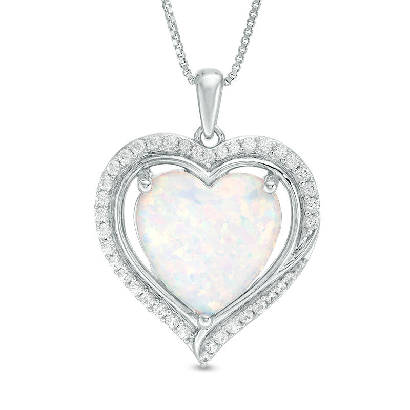 12.0mm Heart-Shaped Lab-Created Opal and White Sapphire Swirl Frame ...