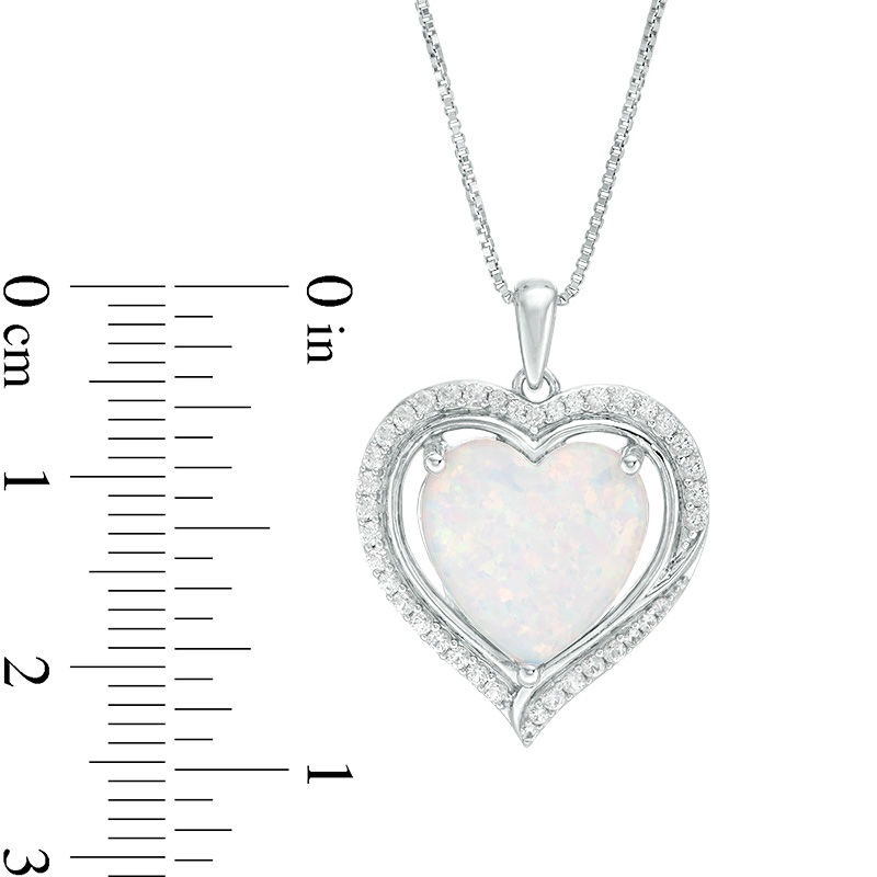 12.0mm Heart-Shaped Lab-Created Opal and White Sapphire Swirl Frame Pendant in Sterling Silver