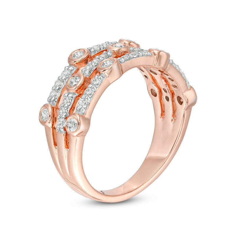 1/2 CT. T.W. Diamond Bezel-Set Station Multi-Row Stacked Ring in 10K Rose Gold