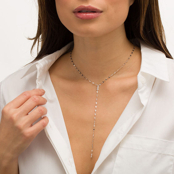 1/5 CT. T.w. Diamond Bezel-Set "Y" Necklace in Sterling Silver - 19"