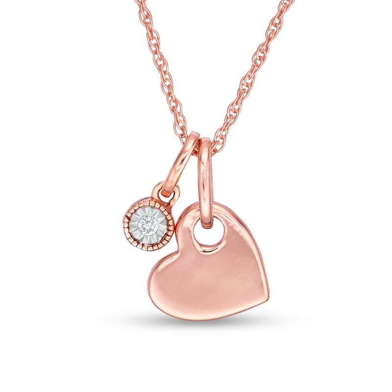 Main Image 1 of Diamond Accent Solitaire and Heart Charm Pendant in Sterling Silver with 14K Rose Gold Plate