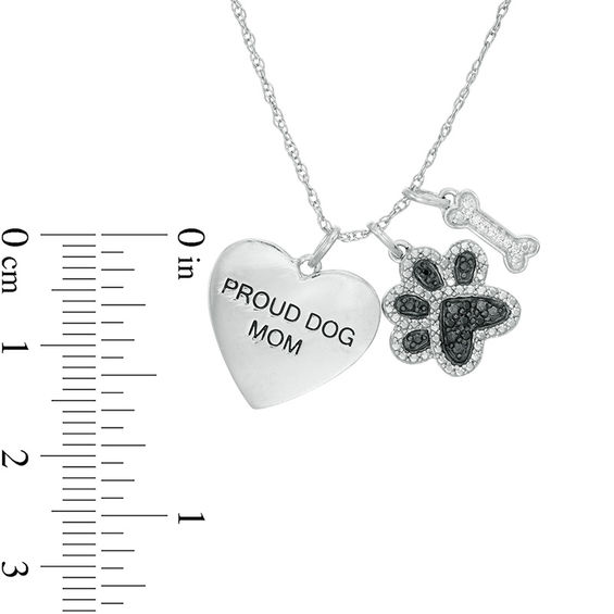 1/15 CT. T.w. Enhanced Black and White Diamond "Proud DOG Mom" Themed Charm Pendant in Sterling Silver