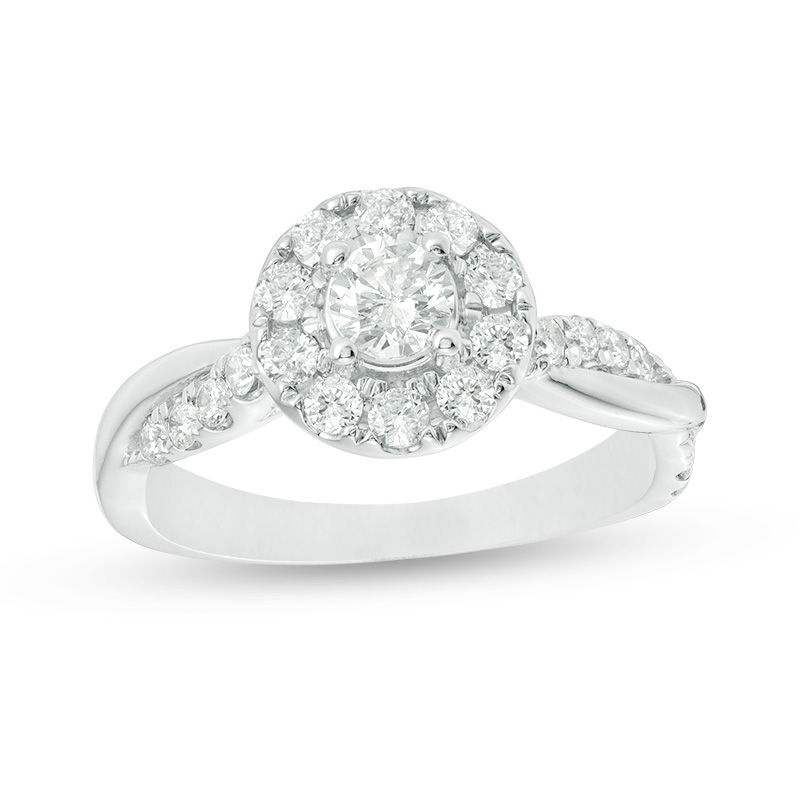 Main Image 1 of 7/8 CT. T.W. Diamond Frame Twist Shank Engagement Ring in 10K White Gold