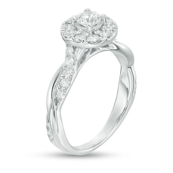 7/8 CT. T.w. Diamond Frame Twist Shank Engagement Ring in 10K White Gold