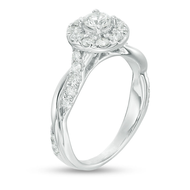 Main Image 3 of 7/8 CT. T.W. Diamond Frame Twist Shank Engagement Ring in 10K White Gold