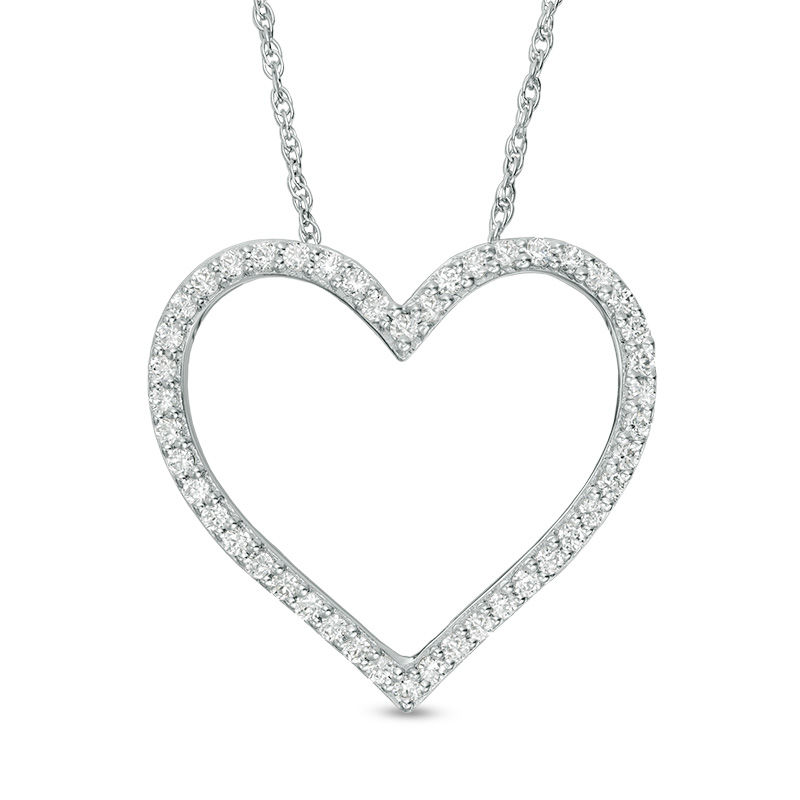 Main Image 1 of 1/2 CT. T.W. Diamond Heart Outline Pendant in Sterling Silver