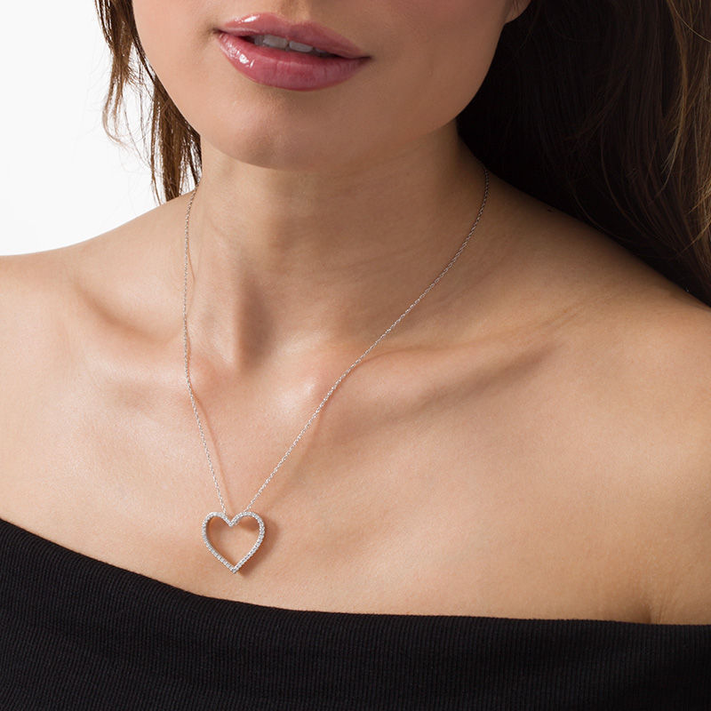 Main Image 2 of 1/2 CT. T.W. Diamond Heart Outline Pendant in Sterling Silver