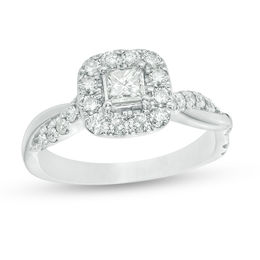 7/8 CT. T.W. Princess-Cut Diamond Frame Twist Shank Engagement Ring in 10K White Gold
