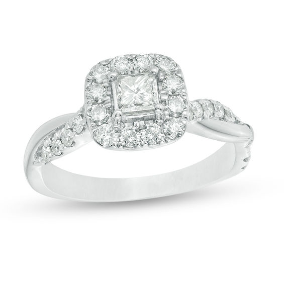 7/8 CT. T.w. Princess-Cut Diamond Frame Twist Shank Engagement Ring in 10K White Gold