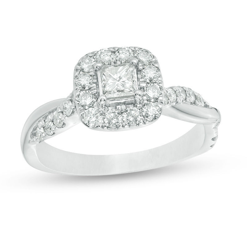 Main Image 1 of 7/8 CT. T.W. Princess-Cut Diamond Frame Twist Shank Engagement Ring in 10K White Gold