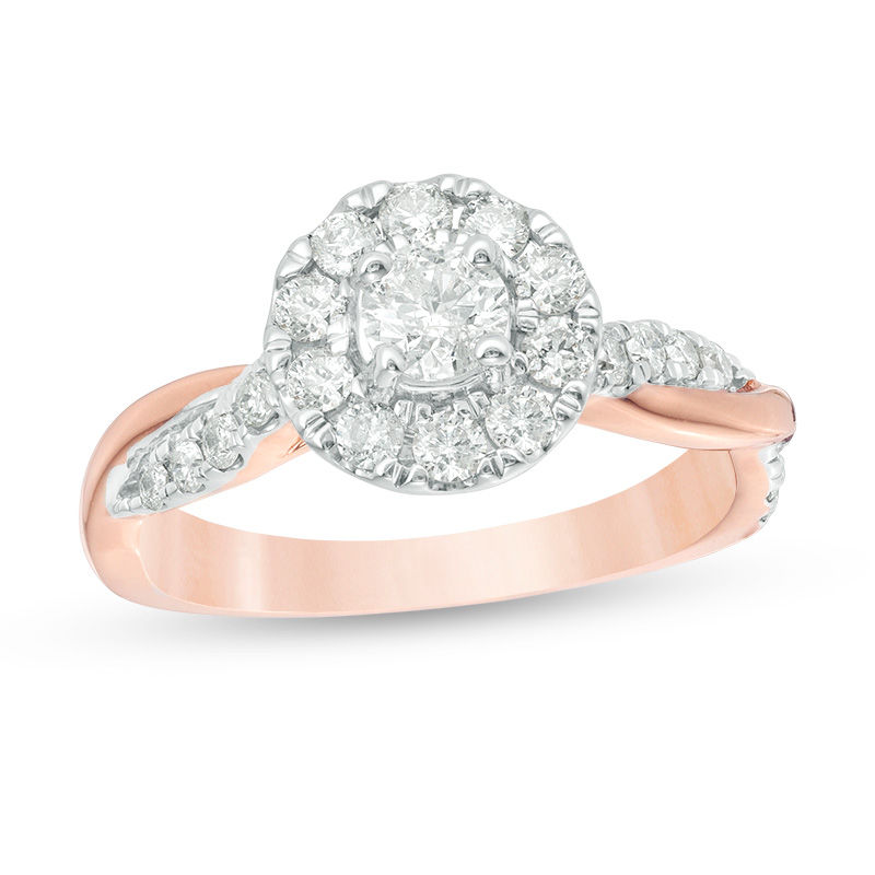 7/8 CT. T.W. Diamond Frame Twist Shank Engagement Ring in 10K Rose Gold