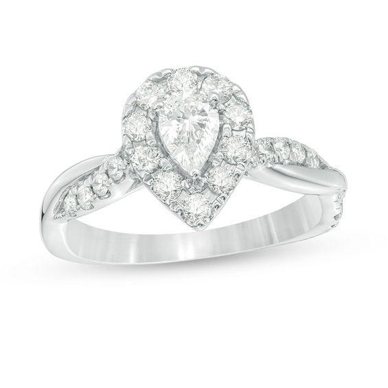 7/8 CT. T.W. Pear-Shaped Diamond Frame Twist Shank Engagement Ring in 10K White Gold 7/8 CT. T.W. Pear-Shaped Diamond Frame Twist Shank Engagement Ring in 10K White Gold