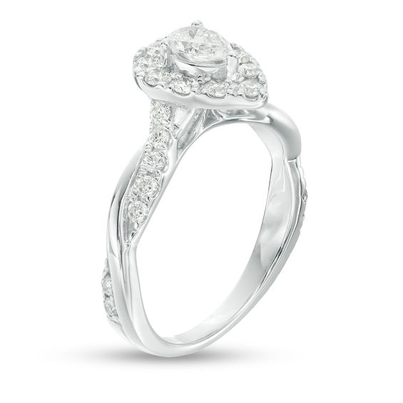 7/8 CT. T.w. Pear-Shaped Diamond Frame Twist Shank Engagement Ring in 10K White Gold