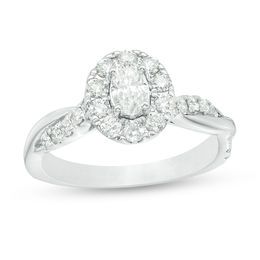 7/8 CT. T.W. Oval Diamond Frame Twist Shank Engagement Ring in 10K White Gold
