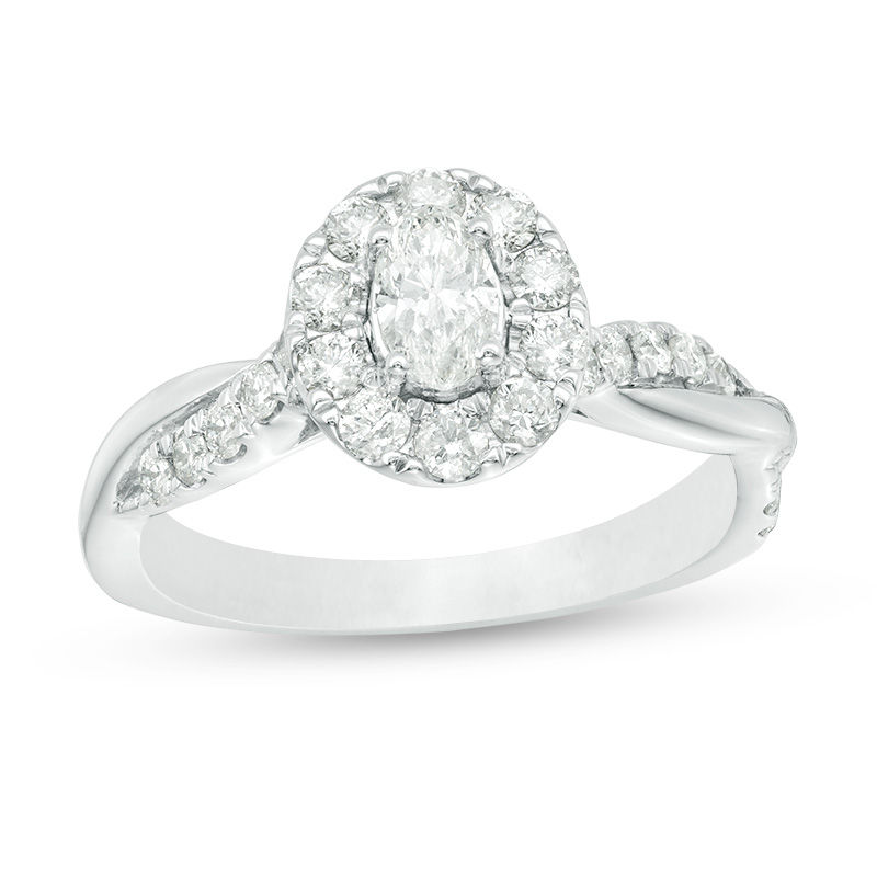Main Image 1 of 7/8 CT. T.W. Oval Diamond Frame Twist Shank Engagement Ring in 10K White Gold