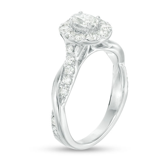 7/8 CT. T.w. Oval Diamond Frame Twist Shank Engagement Ring in 10K White Gold