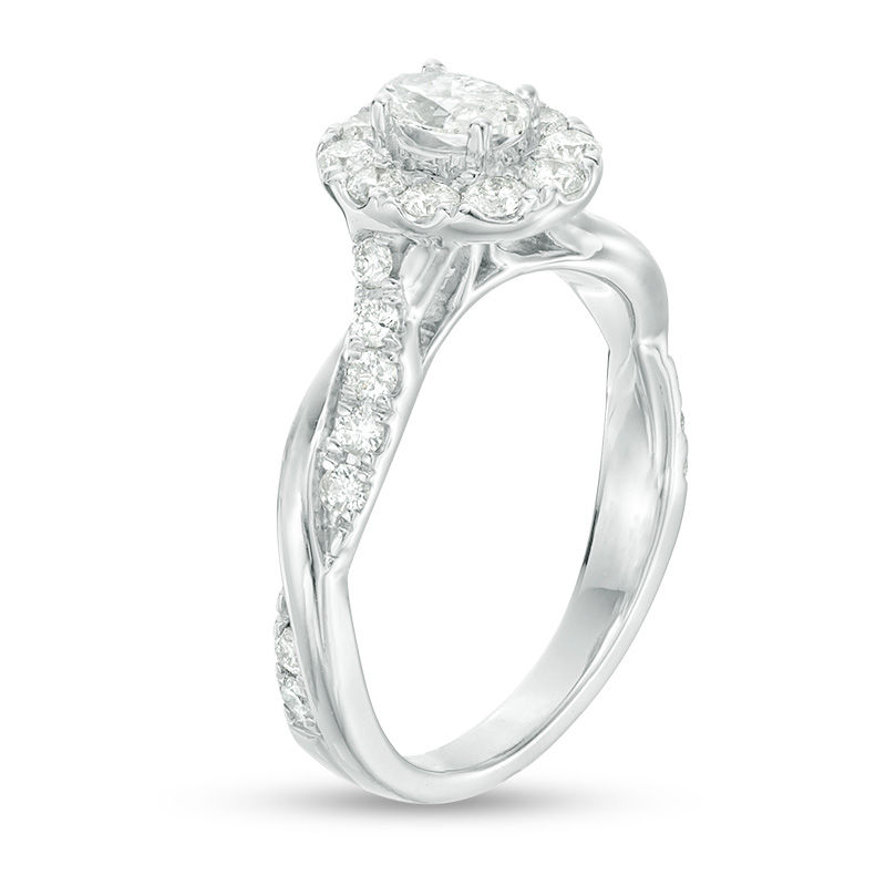 Main Image 3 of 7/8 CT. T.W. Oval Diamond Frame Twist Shank Engagement Ring in 10K White Gold