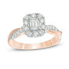 7/8 CT. T.W. Emerald-Cut Diamond Frame Twist Shank Engagement Ring in 10K Rose Gold