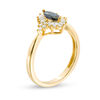 Marquise Lab-Created Blue and White Sapphire Sunburst Frame Quad-Sides Ring in Sterling Silver with 14K Gold Plate