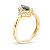 Thumbnail Image 2 of Marquise Lab-Created Blue and White Sapphire Sunburst Frame Quad-Sides Ring in Sterling Silver with 14K Gold Plate