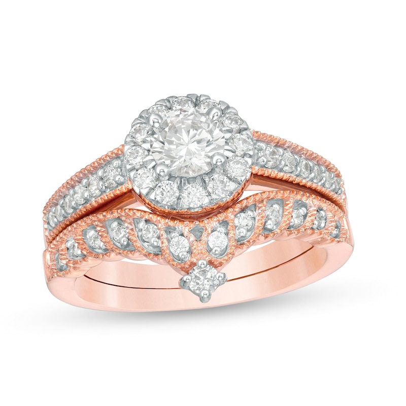 Main Image 1 of 1 CT. T.W. Diamond Frame Vintage-Style Tiara Bridal Set in 10K Rose Gold