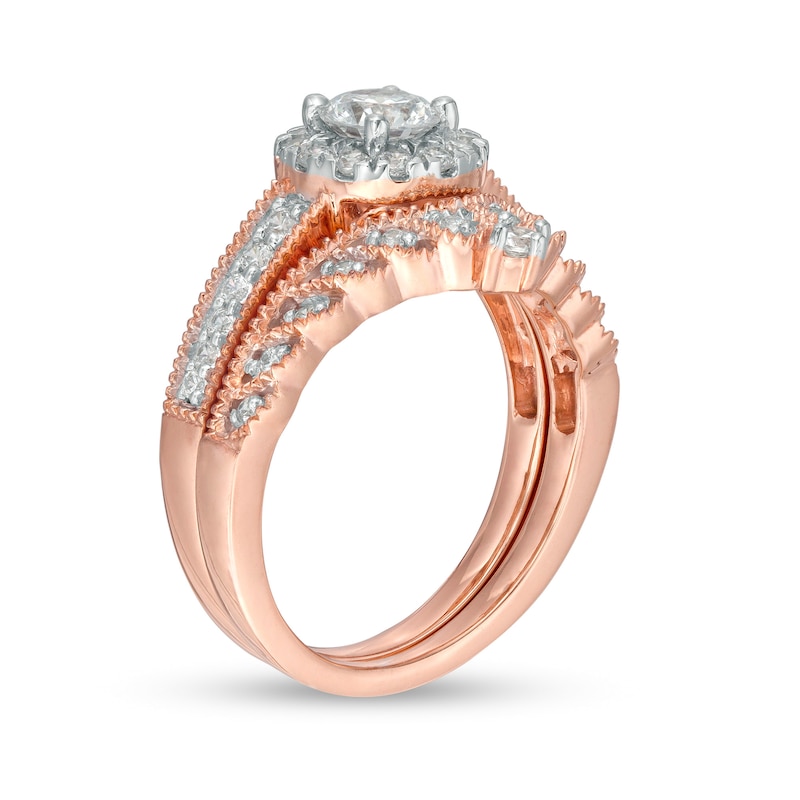 Main Image 2 of 1 CT. T.W. Diamond Frame Vintage-Style Tiara Bridal Set in 10K Rose Gold