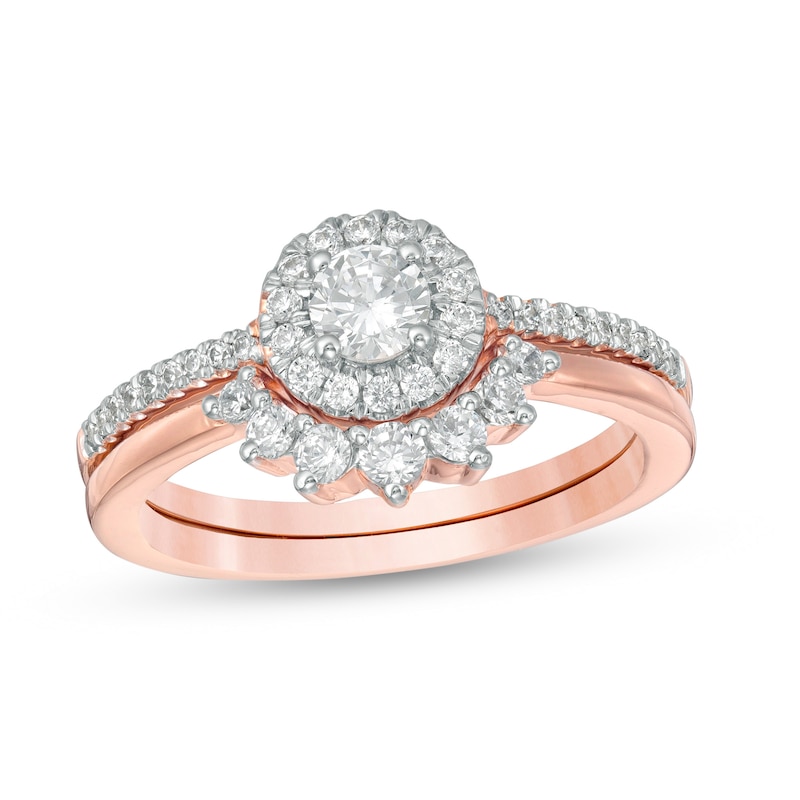 Main Image 1 of 5/8 CT. T.W. Diamond Frame Tiara Bridal Set in 10K Rose Gold
