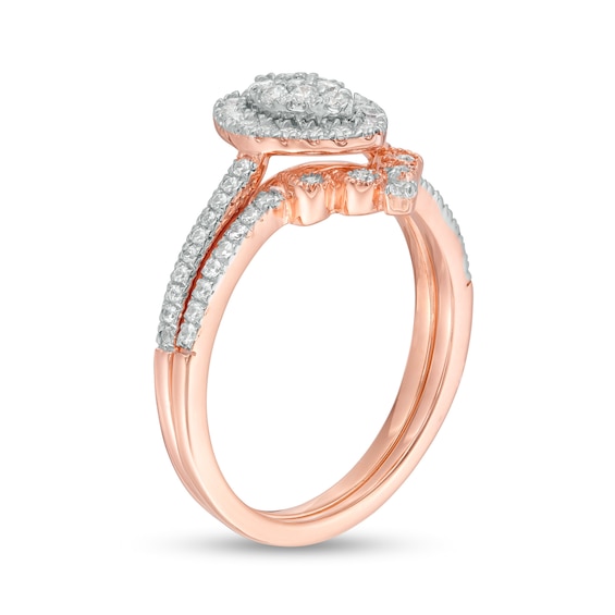 1/2 CT. T.w. Composite Pear-Shaped Diamond Frame Bridal Set in 10K Rose Gold