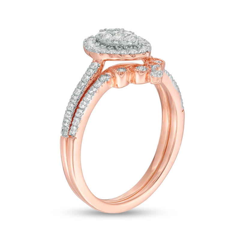 Main Image 2 of 1/2 CT. T.W. Composite Pear-Shaped Diamond Frame Bridal Set in 10K Rose Gold