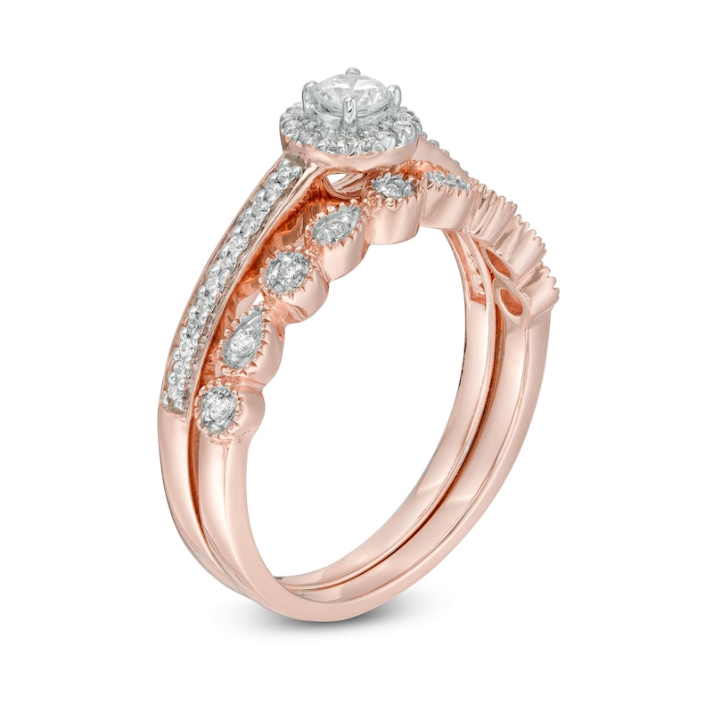 Main Image 2 of 1/3 CT. T.W. Diamond Frame Art Deco Bridal Set in 10K Rose Gold