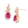 Thumbnail Image 0 of Pear-Shaped Ruby and 1/4 CT. T.W. Diamond Frame Loop Knot Drop Earrings in 10K Rose Gold