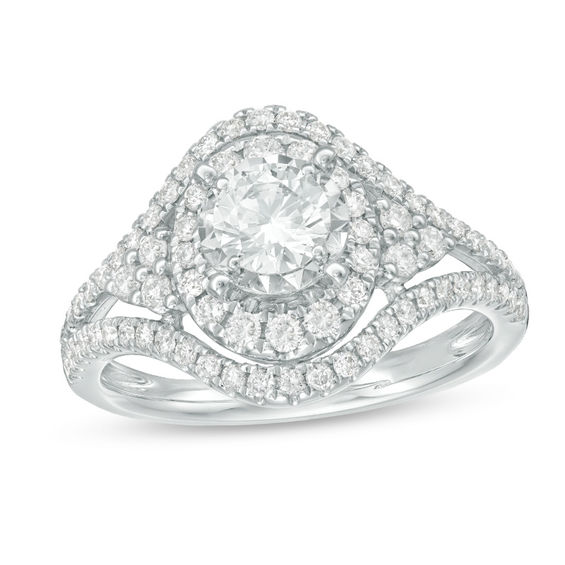 1 CT. T.w. Diamond Frame Tri-Sides Bypass Engagement Ring in 14K White Gold
